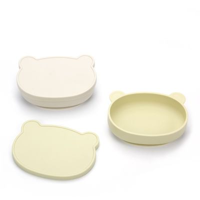 50K Silicone Baby Bowl Supplementary Food Plate With Lid Bear Cartoon Children'S Fall Resistant Bowl